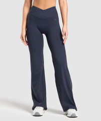 Crossover Flared Leggings - Heavy Blue