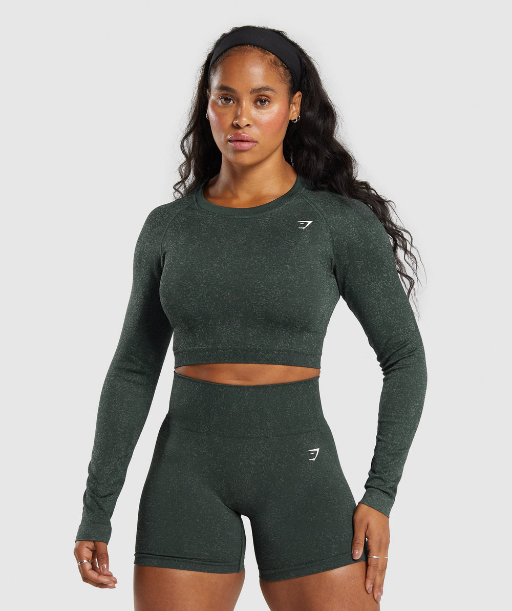 Adapt Fleck Seamless Long Sleeve Crop Top - Victory Green/ Unit Green