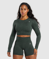 Adapt Fleck Seamless Long Sleeve Crop Top - Victory Green/ Unit Green