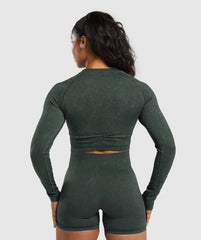 Adapt Fleck Seamless Long Sleeve Crop Top - Victory Green/ Unit Green