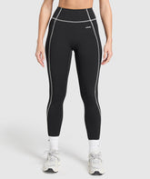 Retro Contrast Stitch Leggings - Black/Light Grey