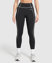 Retro Contrast Stitch Leggings - Black/Light Grey