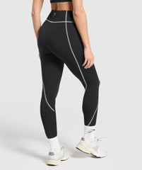 Retro Contrast Stitch Leggings - Black/Light Grey