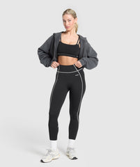 Retro Contrast Stitch Leggings - Black/Light Grey
