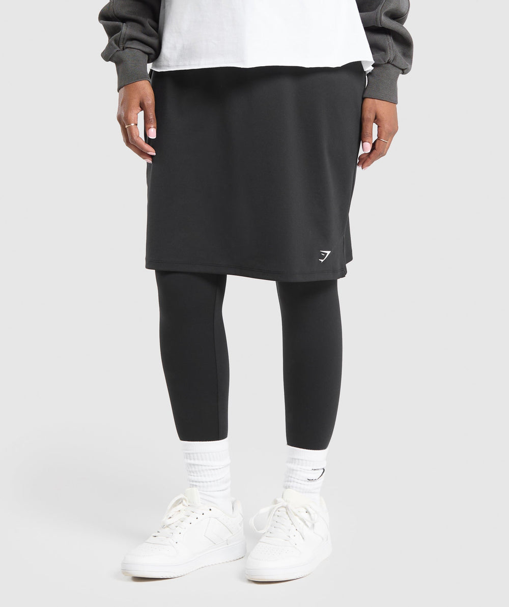 2 in 1 High Waisted Skirt Leggings - Black
