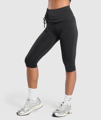 Ruched Capri Leggings - Black