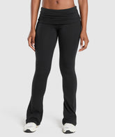 Foldover Flared Leggings - Black