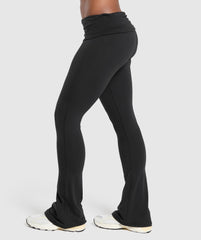Foldover Flared Leggings - Black
