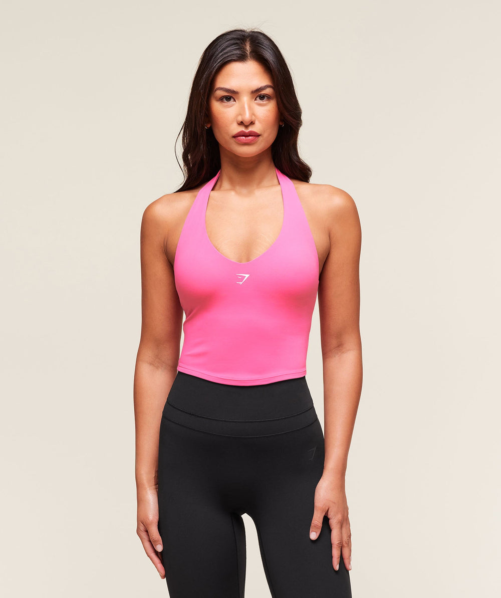 Halter Neck Cami with Shelf - Energy Pink