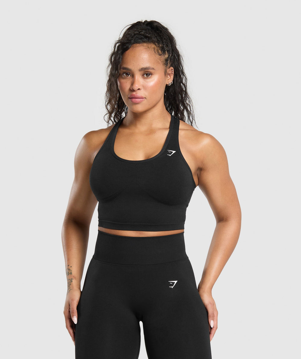 Lift Seamless Midi Tank With Shelf - Black/Black Marl