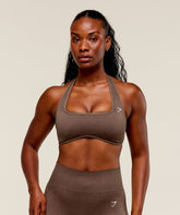 Adapt Fleck x Whitney Halterneck Sports Bra - Soft Brown/Chestnut Pink