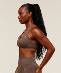 Adapt Fleck x Whitney Halterneck Sports Bra - Soft Brown/Chestnut Pink