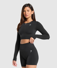 Everyday Seamless Long Sleeve Crop Top - Black