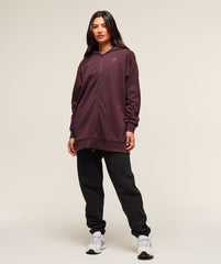 Covered Longline Zip Up Hoodie - Cherry Purple