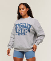 Lifting Club Graphic Oversized Crew Neck - Light Grey Core Marl
