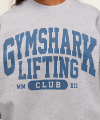 Lifting Club Graphic Oversized Crew Neck - Light Grey Core Marl