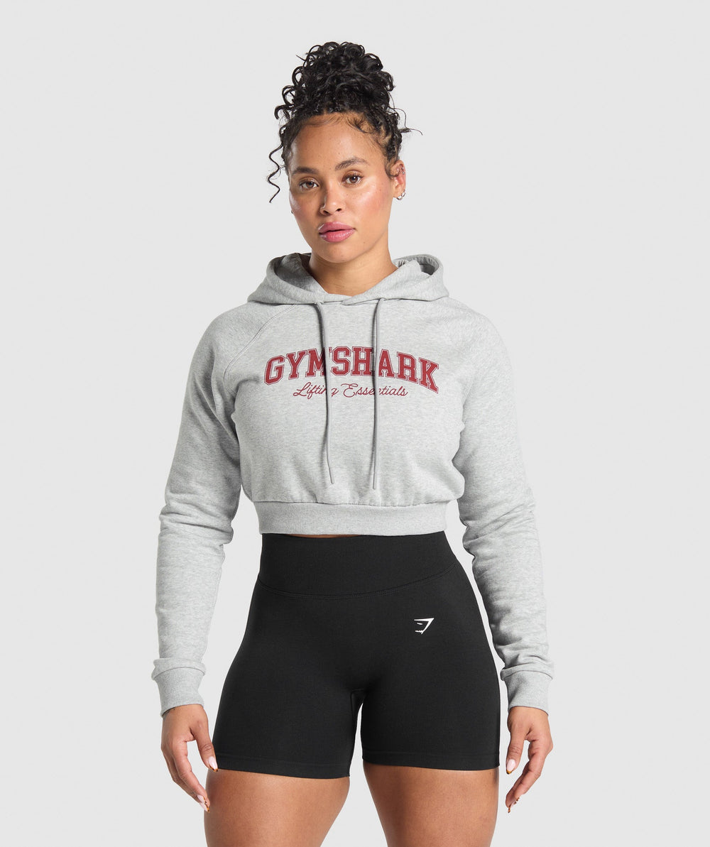 Lifting Essentials Graphic Cropped Hoodie - Light Grey Core Marl