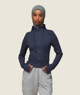 GS x Leana Deeb Hooded Midi Top - Midnight Blue