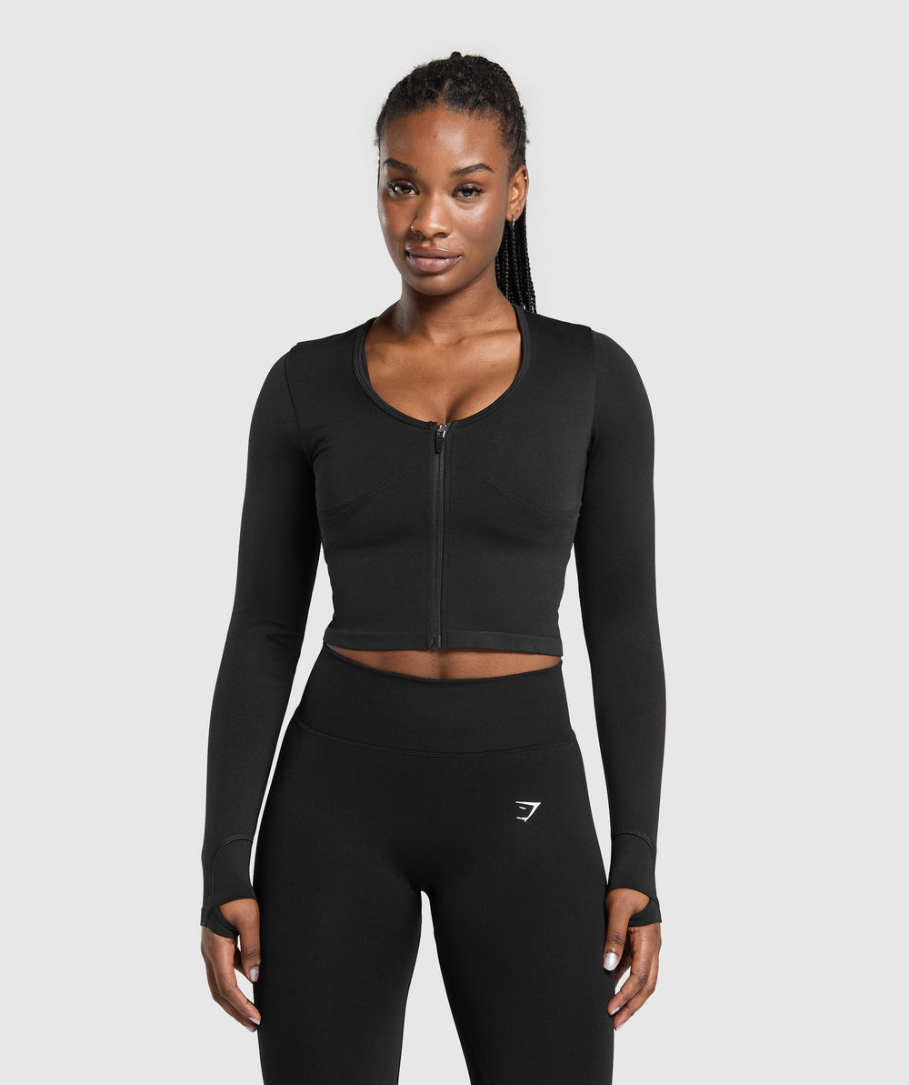 Lift Seamless Zip Up Jacket - Black/Black Marl