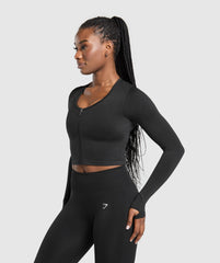 Lift Seamless Zip Up Jacket - Black/Black Marl