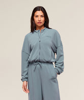 Waffle Midi Zip Up Jacket - Iron Blue