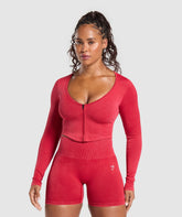 Gains Seamless Washed Zip Up Jacket - Carmine Red