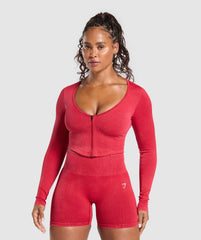Gains Seamless Washed Zip Up Jacket - Carmine Red