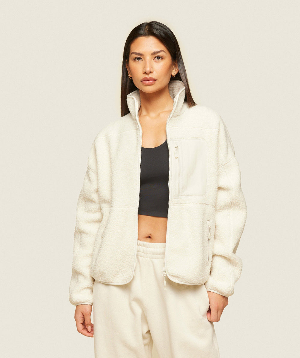 everywear Zip Up Sherpa Jacket - Oat White