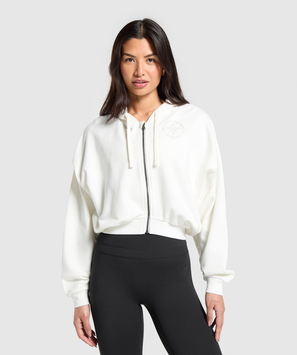 Lifestyle Club Graphic Zip Up Hoodie - Soft White
