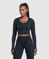 Lift Seamless Zip Up Jacket - Midnight Blue/Black Marl