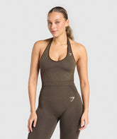 Vital Halter Neck Tank With Shelf - Penny Brown Marl