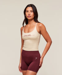 Ribbed Cotton Midi Shelf Tank - Oat White/Burgundy Brown