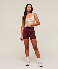 Ribbed Cotton Midi Shelf Tank - Oat White/Burgundy Brown