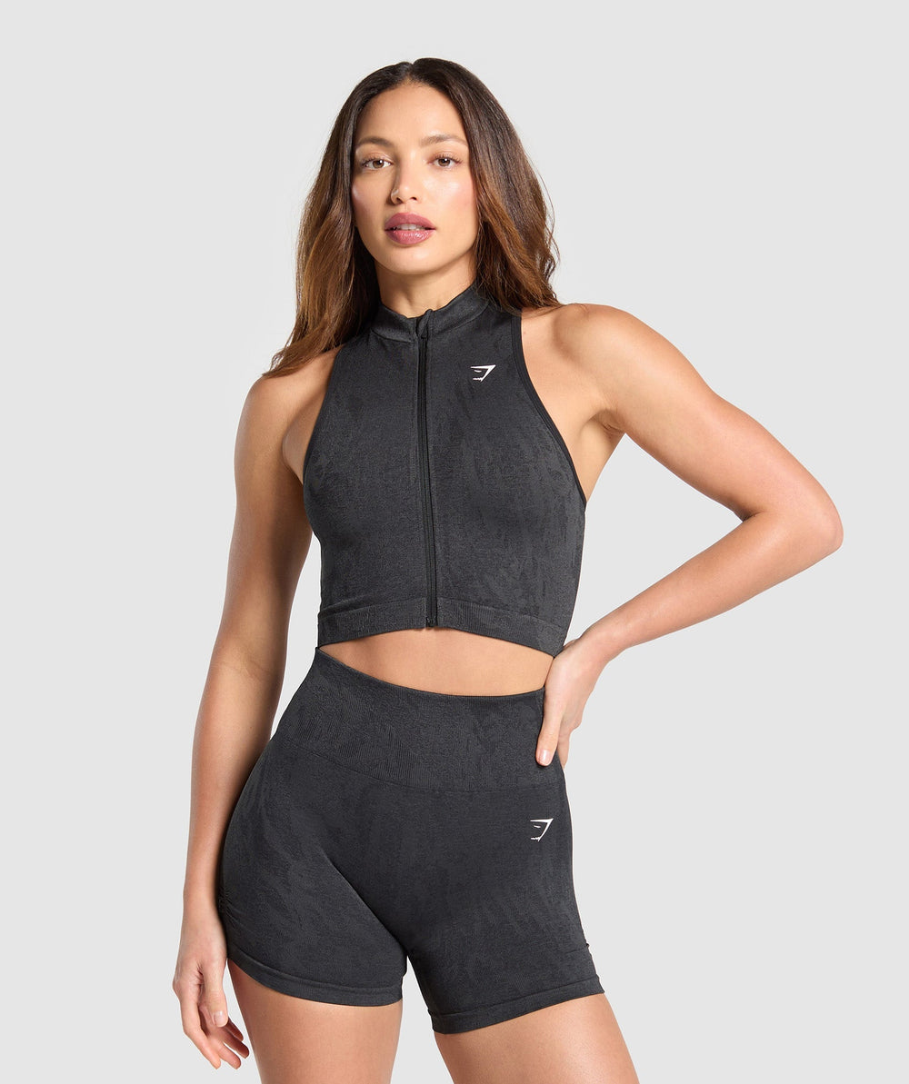 Adapt Camo Seamless Zip Up Crop Top - Asphalt Grey/Black