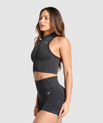 Adapt Camo Seamless Zip Up Crop Top - Asphalt Grey/Black