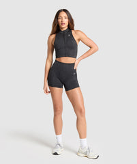 Adapt Camo Seamless Zip Up Crop Top - Asphalt Grey/Black