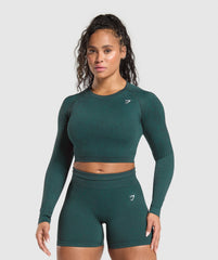 Adapt Fleck Seamless Long Sleeve Crop Top - Darkest Teal/Functional Teal