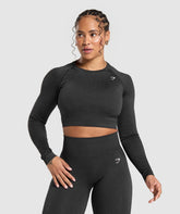 Adapt Fleck Seamless Long Sleeve Crop Top - Mineral | Black