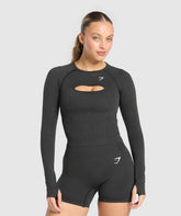 Vital Long Sleeve Cut Out Top - Black Marl