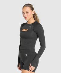 Vital Long Sleeve Cut Out Top - Black Marl