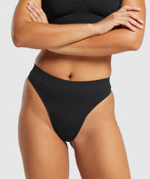 Seamless High Leg Thong - Black
