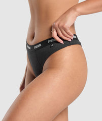 Rib High Rise Thong - Midnight Black Marl