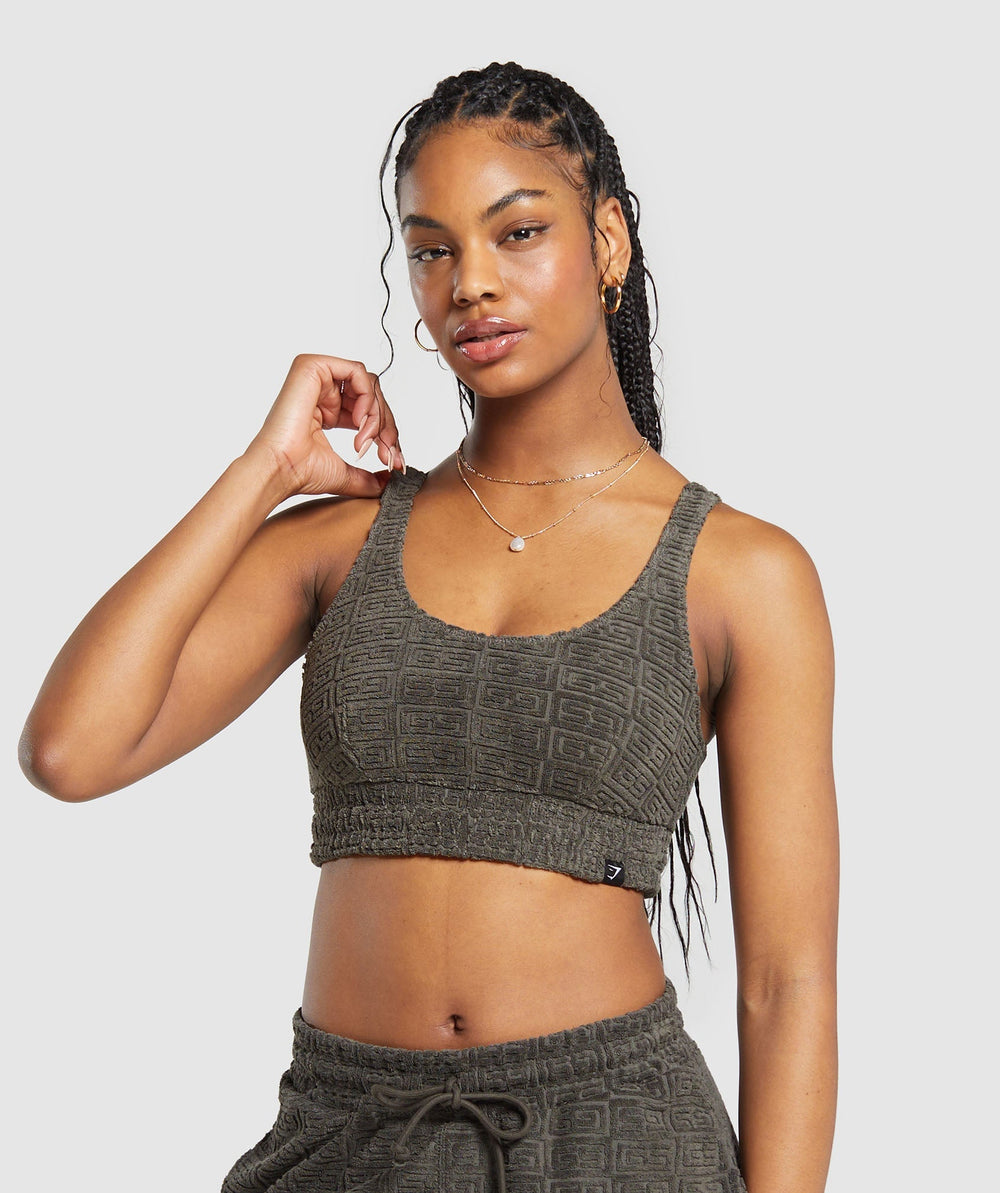 Monogram Towelling Bralette - Strength Green
