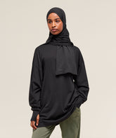Covered Longline Cotton Long Sleeve Top - Black