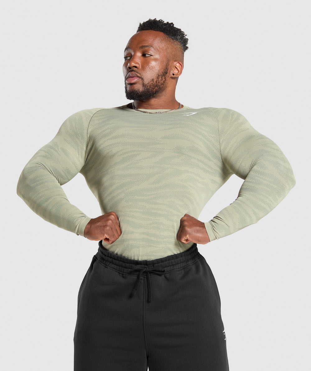 Geo Animal Seamless Long Sleeve T-Shirt - Chalk Green/Unit Green