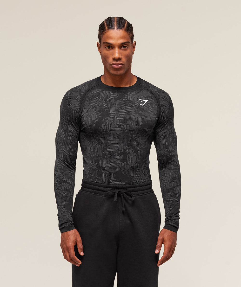 Geo Seamless Long Sleeve T-Shirt - Black/Charcoal Grey