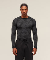 Geo Seamless Long Sleeve T-Shirt - Black/Charcoal Grey