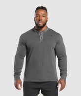 Heavyweight Woven Collar Henley - Black