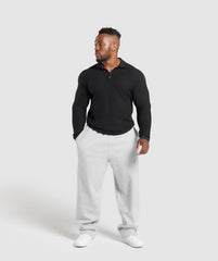 Long Sleeve Waffle Polo Shirt - Black