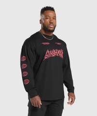 Metal Lifting Graphic Long Sleeve T-Shirt - Black